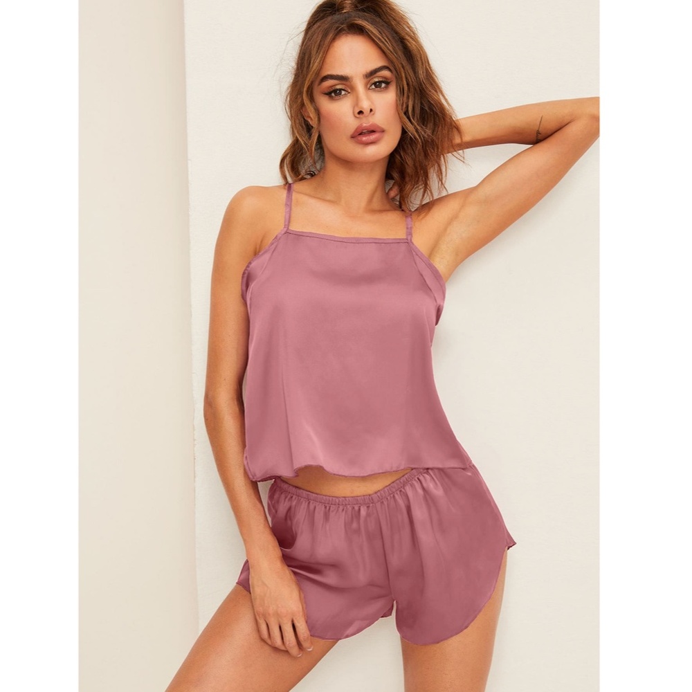 Pink Satin Pajama Set: Cami top and Shorts - Picture 4 of 7